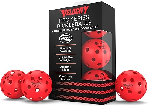Velocity Pickleballs de primera calidad - Certificado USAPA  Diseño de 40 agujeros para un máximo rendimiento al aire libre  Tamaño y peso oficiales