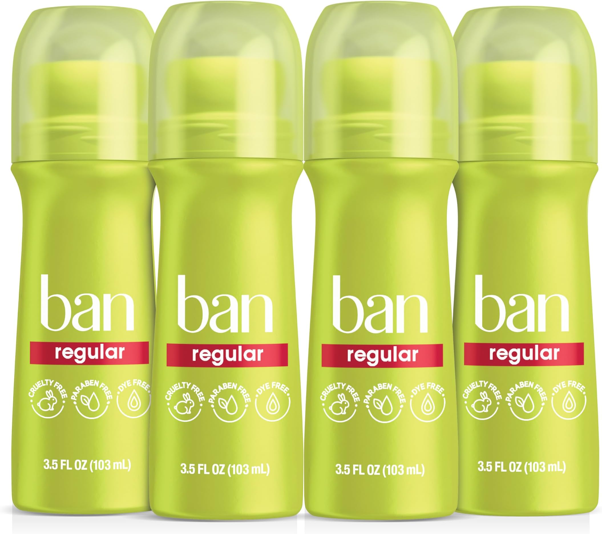 Invisible Roll-on Antiperspirant Deodorant for Women and Men, 24-hour Underarm Odor & Sweat Protection, Regular Scent, 3.5 Oz, Pack of 4