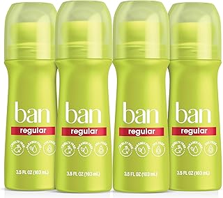Ban Invisible Roll-on Antiperspirant Deodorant for Women and Men, 24-hour Underarm Odor & Sweat Protection, Regular Scent, 3.5 Oz, Pack of 4