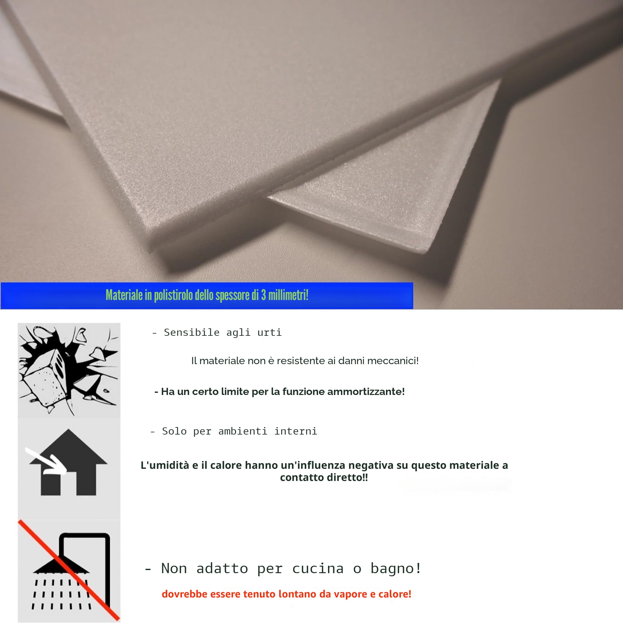 (100 pezzi) Pannelli in morbido polistirene, per soffitto e per pareti, 50x50 cm, decorazioni, soffitti - rivestimento, Polistirolo puro XPS spessore 3mm