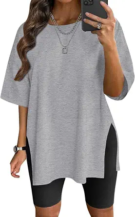 Plus Size T Shirt for Women Oversized Cotton Short Sleeve Workout Top Loose Fit Side Split Casual Basic Tunic Top