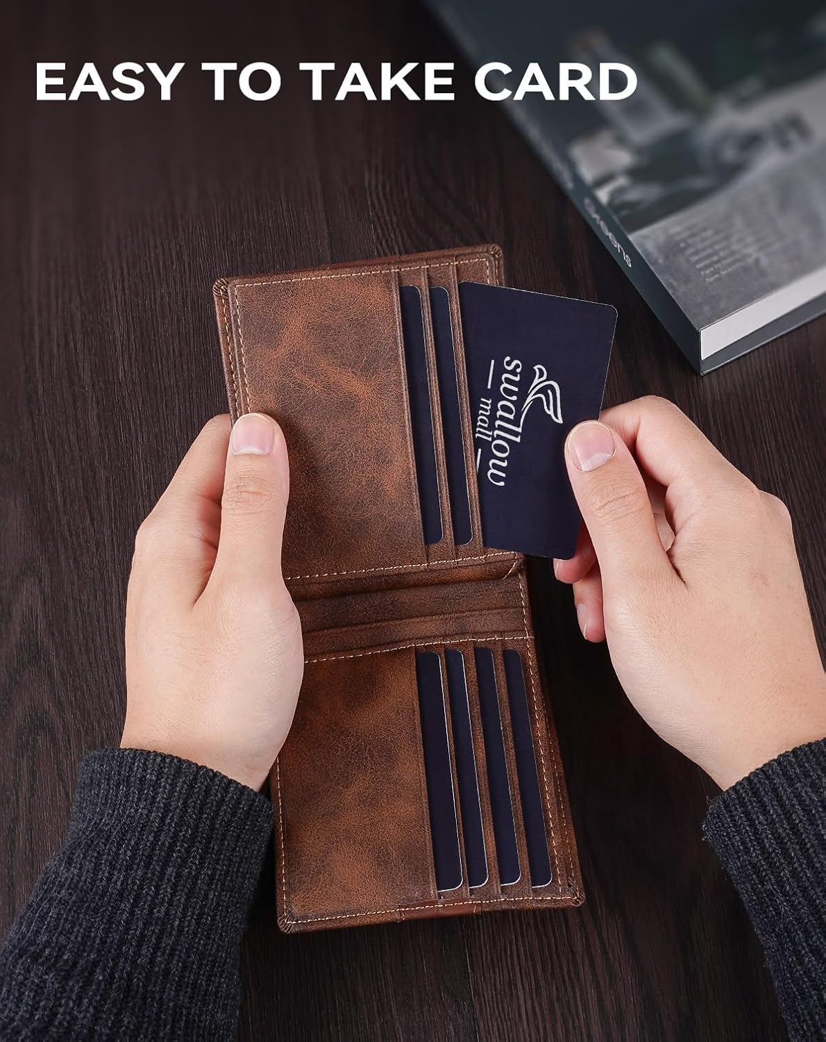 Swallowmall Genuine Leather RFID Wallet for Mens, Mens Bifold Wallet with 16 Card Holder 1 ID Window Gift for Him - Image 4