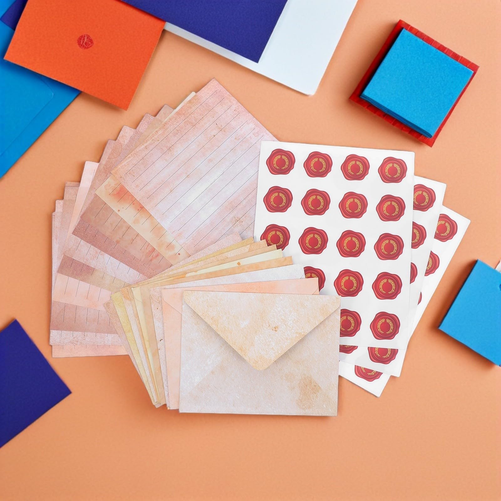 100 Sätze Vintage Briefpapier Satz mit Umschlägen und Stickern Retro Druckpapier aus Papier Optimiertes Schreiblayout für Handschriftliche Grüße und Geburtstagskarten