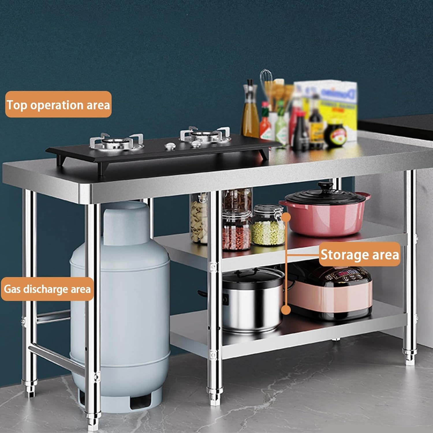 Stainless Steel Work Table, Commercial Food Prep Worktable, Kitchen Catering Table With Adjustable Feet, Stainless Steel Catering Centre Table, Cooking Chef Work Bench for Restaurant(100x80x80c