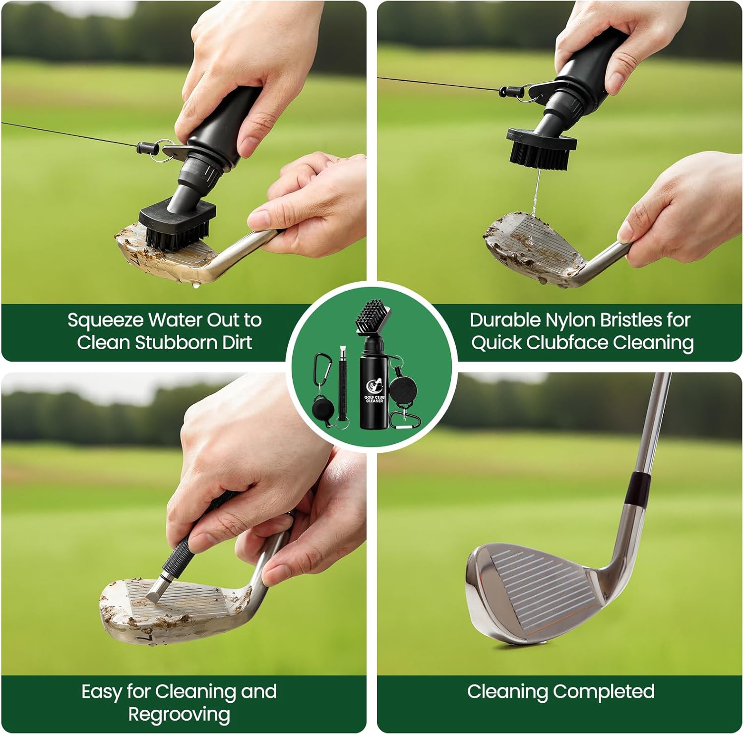 Golf Club Brush Cleaner with Golf Groove Sharpener Tool, 3 Replacement Brush Heads, 2 Retractable Clip,Golf Bag Golf Accessories for Men, Golf Gifts, Golf Ball Cleaner, Golf Cleaning Kit, Golf Stuff - Image 7