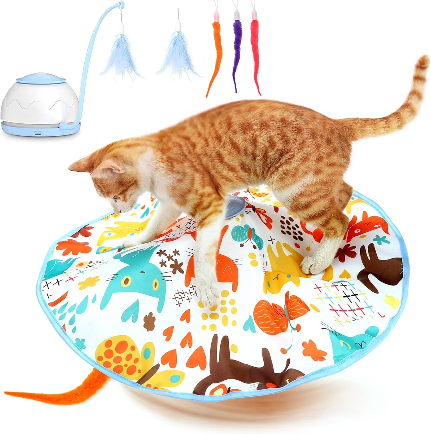 猫じゃらし 猫用おもちゃ 羽のおもちゃ 猫 おもちゃ かむ 猫用電動おもちゃ Usb充電式 2in1一体式 ー品販売 5本取り替え羽根付 回転 自動 Usb充電式 猫のお好み ブルー 猫のおもちゃ人気ランキング スピード調整可能 説明書付