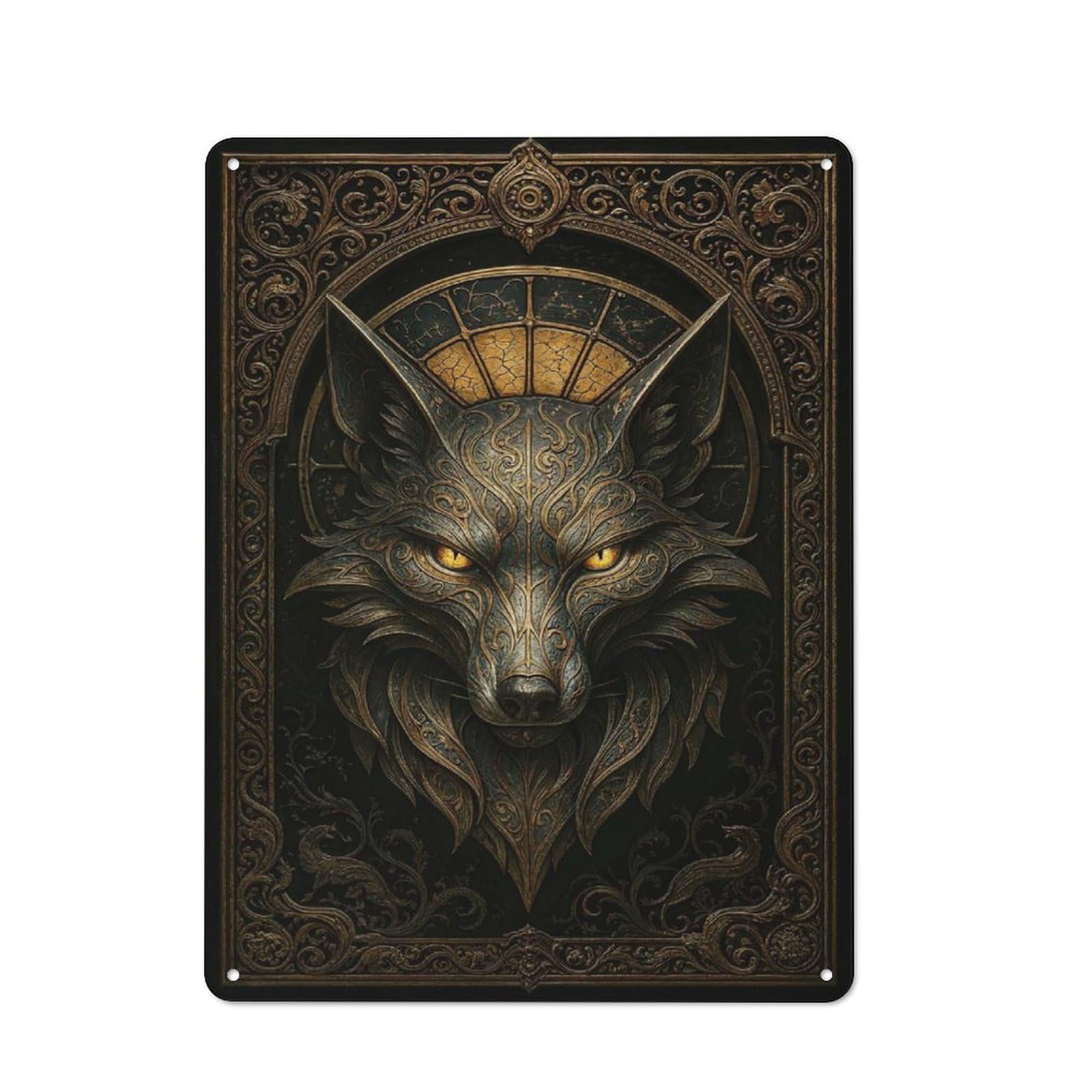 Junmoney Style-5 Ornate Fox Head – Gothic Elegance Fantasy Printed Metal Sign 40X30cm For Man Cave Or Games Room, Suited To Games Room Collectors