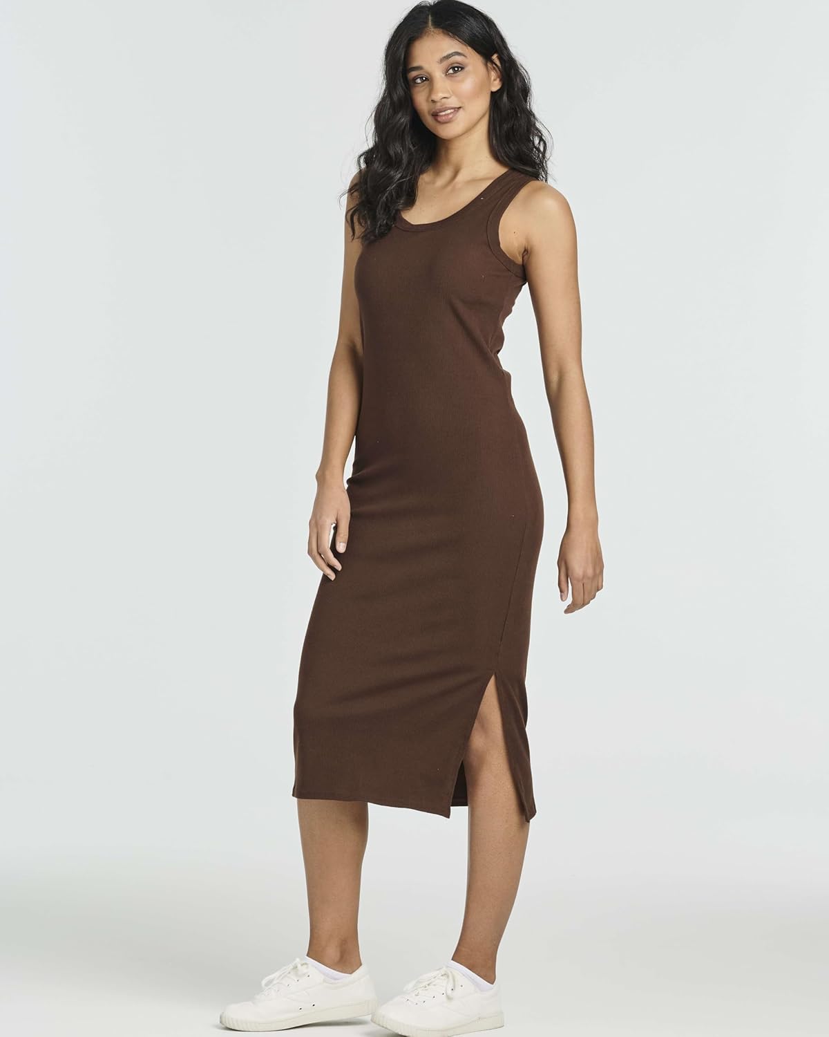 Real Essentials 3 Pack: Women's Ribbed Knit Sleeveless Crew Neck Tank Casual Midi Shift Dress with Slit - Image 2