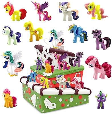 WELLXUNK® Unicorn Mini Figures Set, 12 Stück my little pony figuren, Einhorn Torten Dekoration, Geburtstag Kuchen Deko Fig...