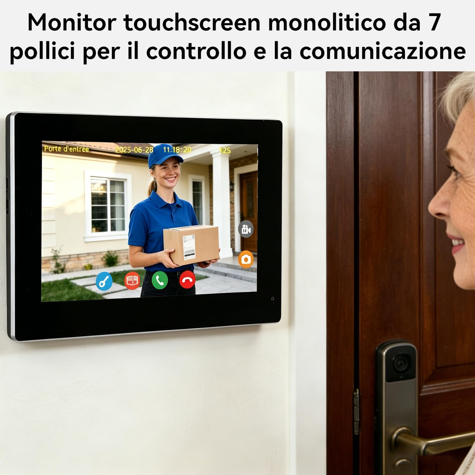 WALN Videocitofono connesso Smart, citofono con telecamera a 2 fili con monitor Touchscreen da 7 pollici, Audio bidirezionale, Sistema interfono con sblocco remoto, Wi-Fi 2.4G/5G,KW02-IP7B