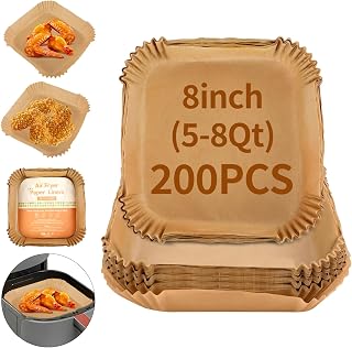 Air Fryer Paper Liners, 200 pcs Air Fryer Liners Disposable,Bleach-Free Parchment,Nonstick Paper Liners for 5-8QT Air Fryer, Oil-Proof Disposable Liners&Easy Cleanup, Baking, Roasting Microwave