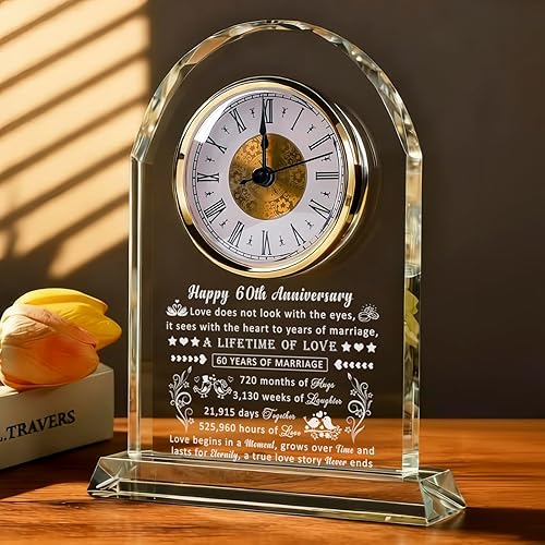 60th Wedding Anniversary Glass Quartz Clock Gifts for Women Men