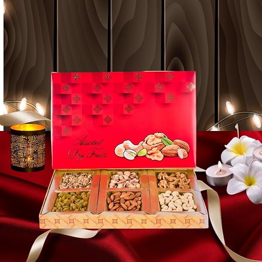 KHOT PATIL EXPORTS Diwali Assorted Dry Fruits Gift Box | 600g | 6 Items - Nuts-n-Seed Mix, Badaam, Cashew, Pistachios, Green Raisin, Walnuts(Akhrot) | Healthy Diwali Gift (Gift Box-6)