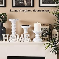 Vista 7 de Juego de 3 portavelas rústico de madera rústica, portavelas de madera rústica, candelabros decorativos de madera para sala de estar, centro de mesa