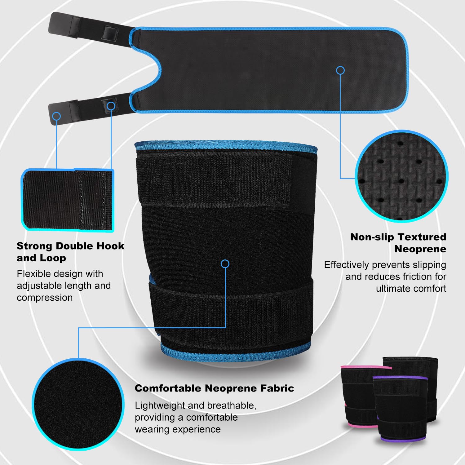 supregear Cuisse Brace Support, Néoprène Manchon de Compression pour Cuisse Blessures Musculaires, Manchon de Compression pour Ischio-Jambiers pour Homme et Femme, Bleu
