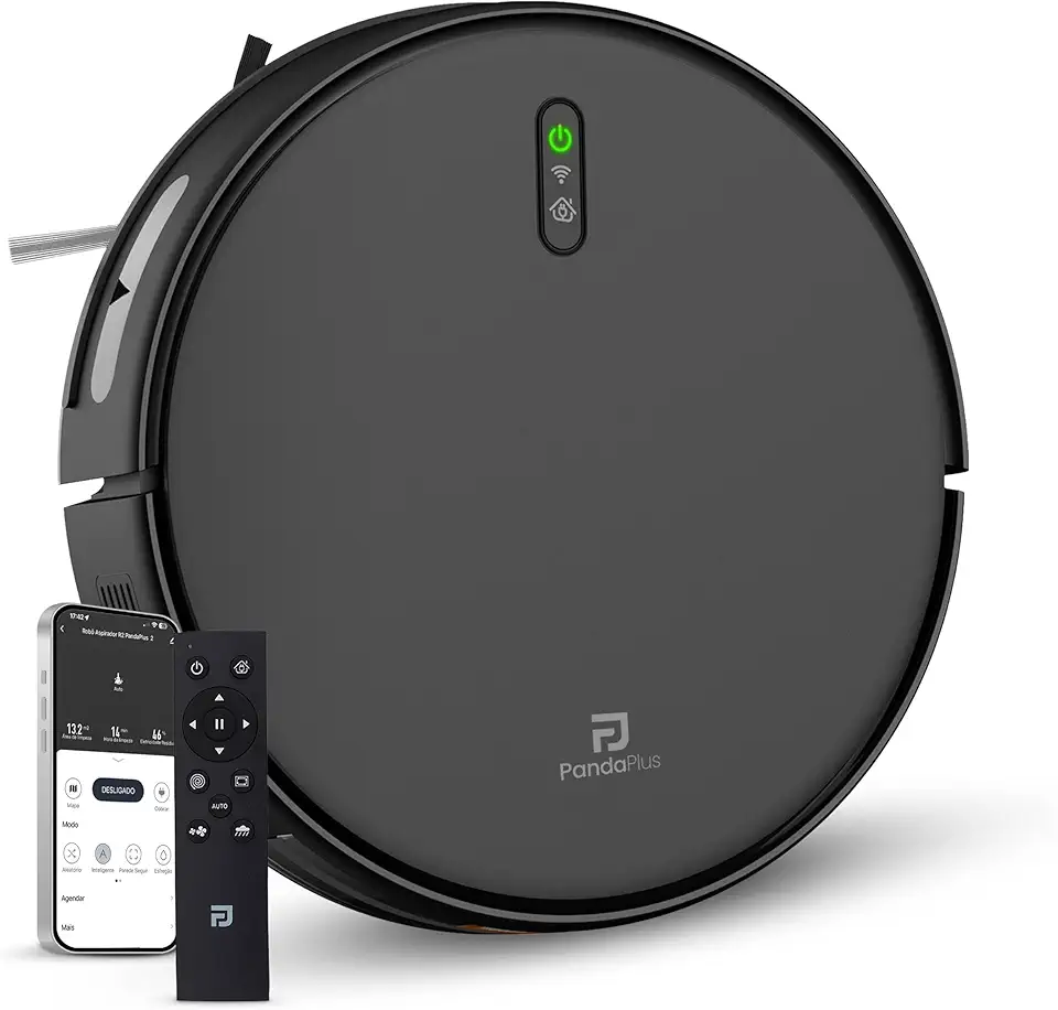 Robô Aspirador De Pó Inteligente Função 3 em 1 Aspira Varre e Passa Pano Wifi Alexa Google App Tuya PandaPlus Giroscópico Mostrar Rota Voltar Base Automático Bivolt (Preto)