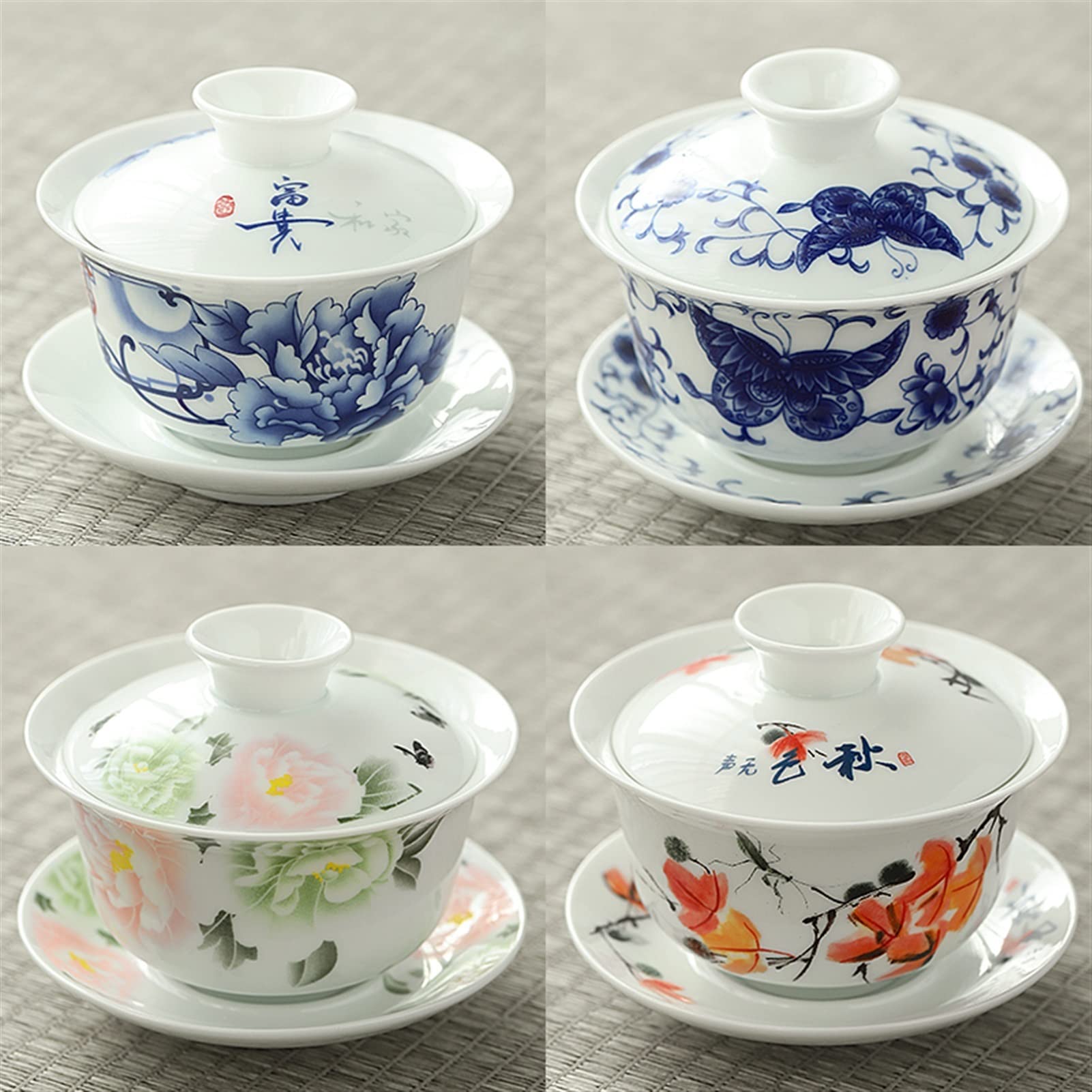BATLAM Teetasse Blaue und weiße Porzellan-Abdeckschale Teetasse Große einzelne Teeschale Weißes Porzellan-Tee-Set Seladon-Teezubehör (Color : Clear) (Armeegrün)