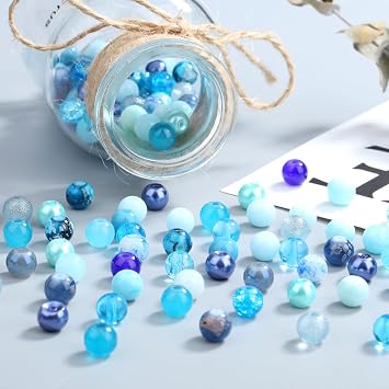 Blue Beads for Jewellery Making Kit | 8 mm Blue Glass Beads for Bracelet Necklace Earring DIY Imitative Summer Beach Beads Sand necklace