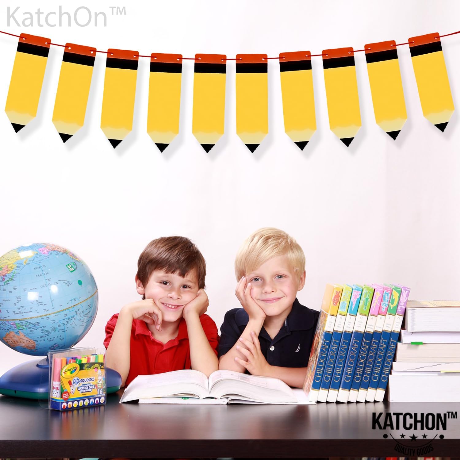 KatchOn, Back to School Pencil Banner - 10 Feet, Yellow Felt, Rectangular, Pre-Assembled, Reusable