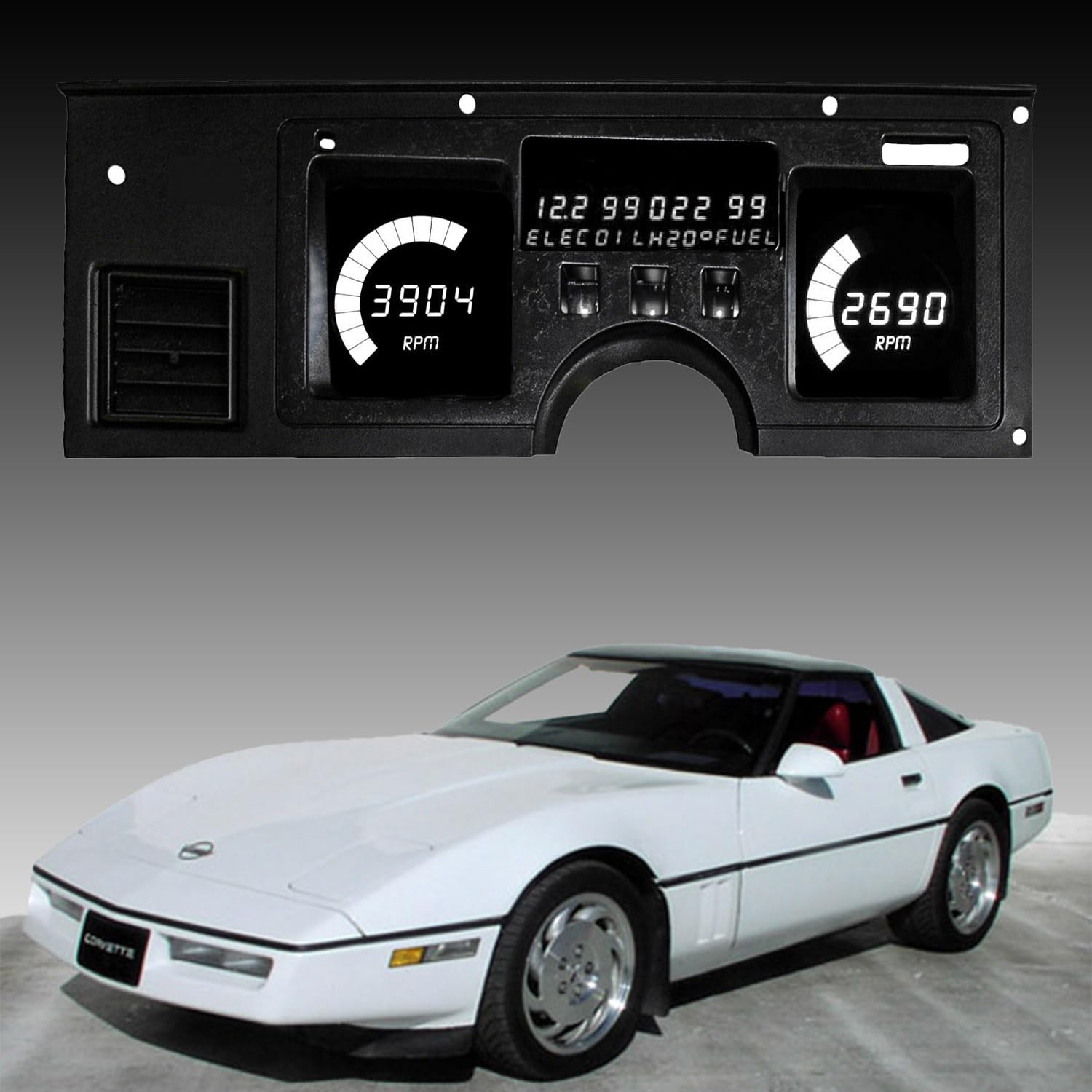 1984-1989 Corvette LED Digital Gauge Cluster – Direct Replacement w/LEDs, GPS Speedo, Oil Pressure & Temp Senders Included (White)