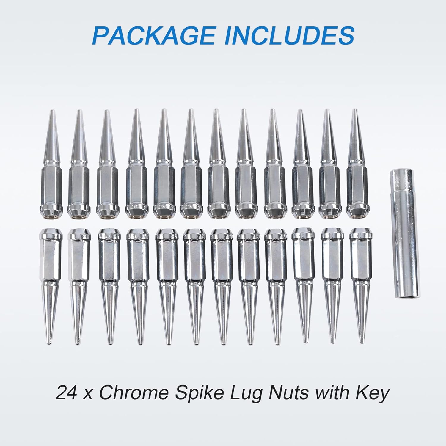 JDMSPEED New Wheel Spike Lug Nuts (24pcs) with 1 Socket Key Chrome 14x1.5 4.5 Tall 6 Lug 14mmx1.5 Replacement for GMC Chevy Ford Vehicles