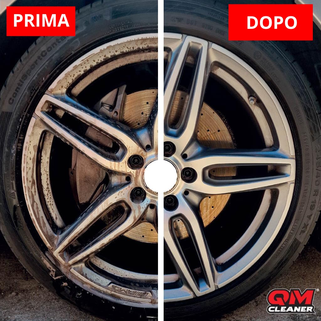QM Cleaner Kit di Pulizia Cerchi e Lucidante per Pneumatici per Auto | Include 500 ml Detergente per Cerchi, 200 ml Lucidante per Pneumatici, Spazzola e Spugna Kit Completo per Veicolo