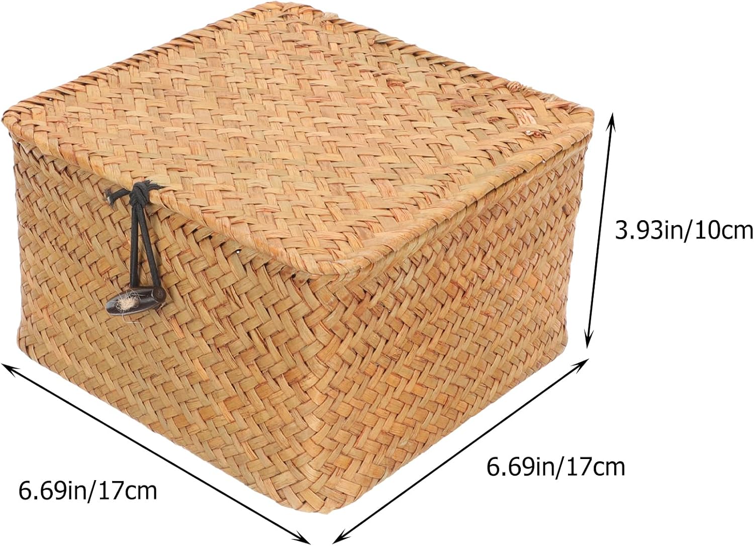 CALLARON Rattan Basket with Lid Natural Woven Seagrass Box Rectangular Napkin Holder Wicker Storage Basket Sundries Cosmetics Makeup Straw Storage Box for Home Office 6.6 x 6.6 x 3.9 inch
