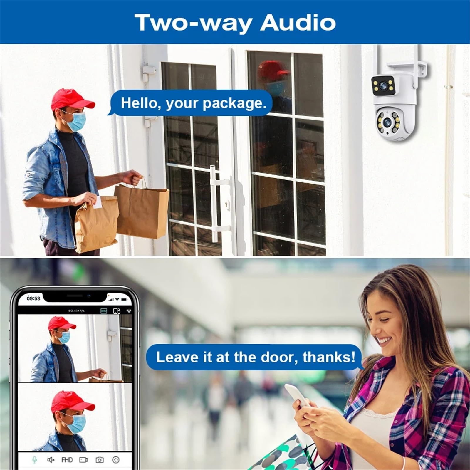 Kamera IP WiFi 6MP z podwójnym obiektywem, zewnętrzna, bezprzewodowa, do monitoringu domu, wykrywaniem osób, ekranem,Spokój ducha zawsze(ADD 128G)