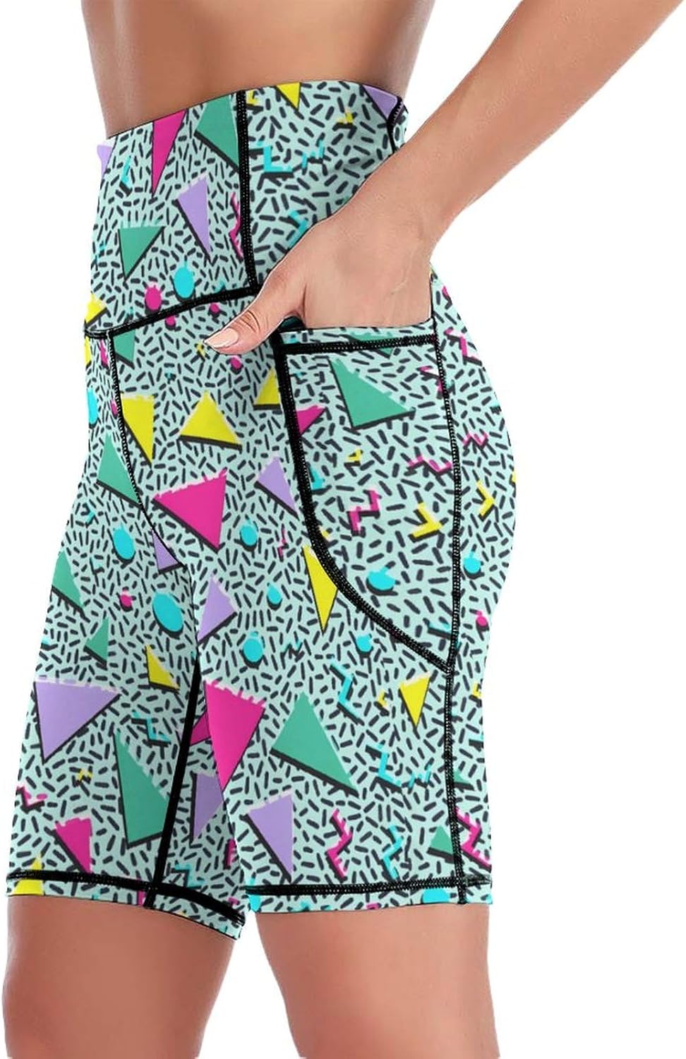High Waist Knee Length Biker Shorts Women Tummy Control Workout Yoga Running Leggings with Pockets