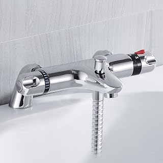 Thermostatic Bathroom Taps Bath Shower Mixer Taps Modern Deck Mounted Shower Mixer Valve Bar Anti Scald Tap with Bath Filler Spout