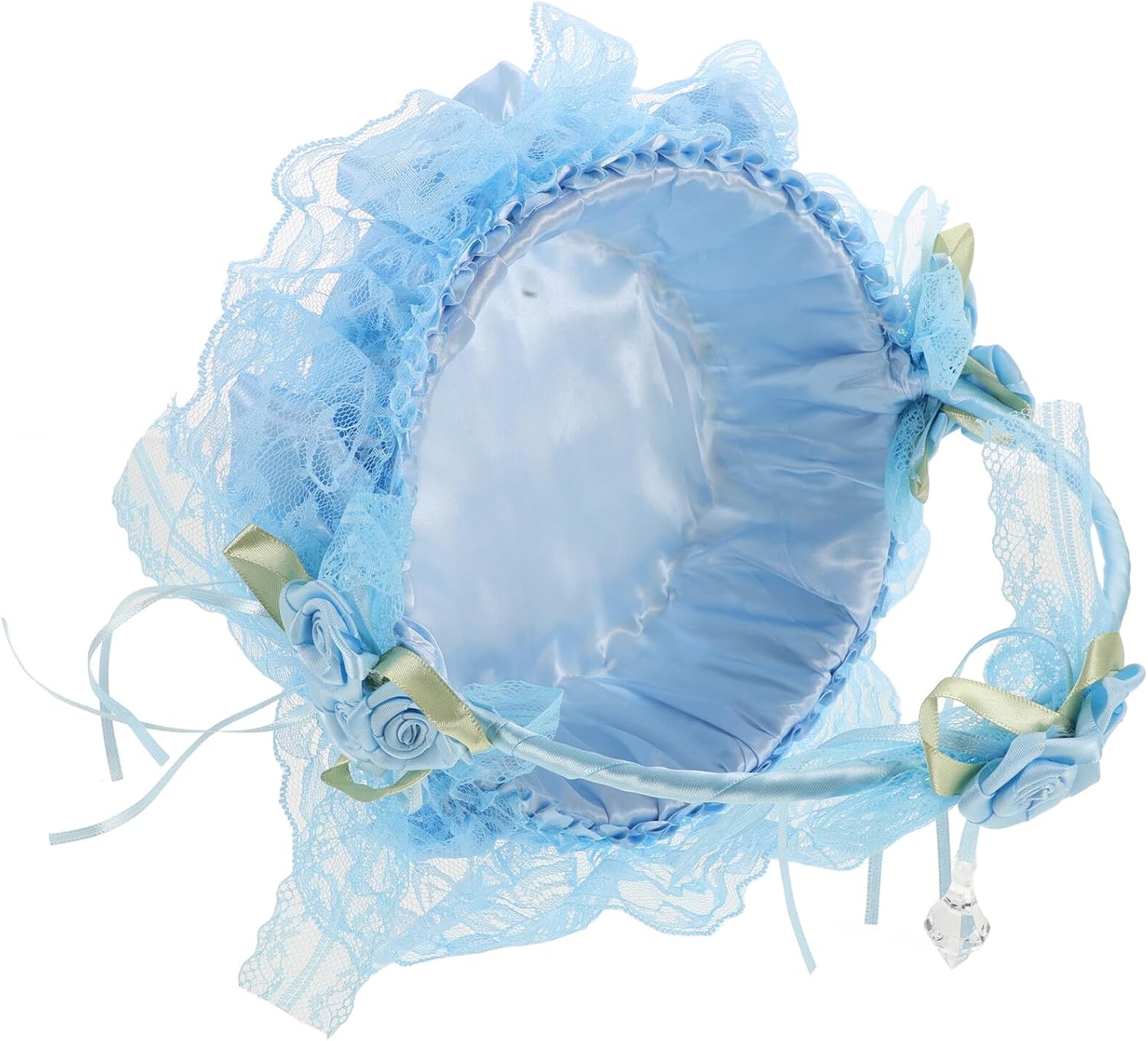 Wedding Flower Girl Basket Light Blue Lace Petal Basket with Handle Rustic Wedding Flower Container for Ceremony and Bridal Party Supplies
