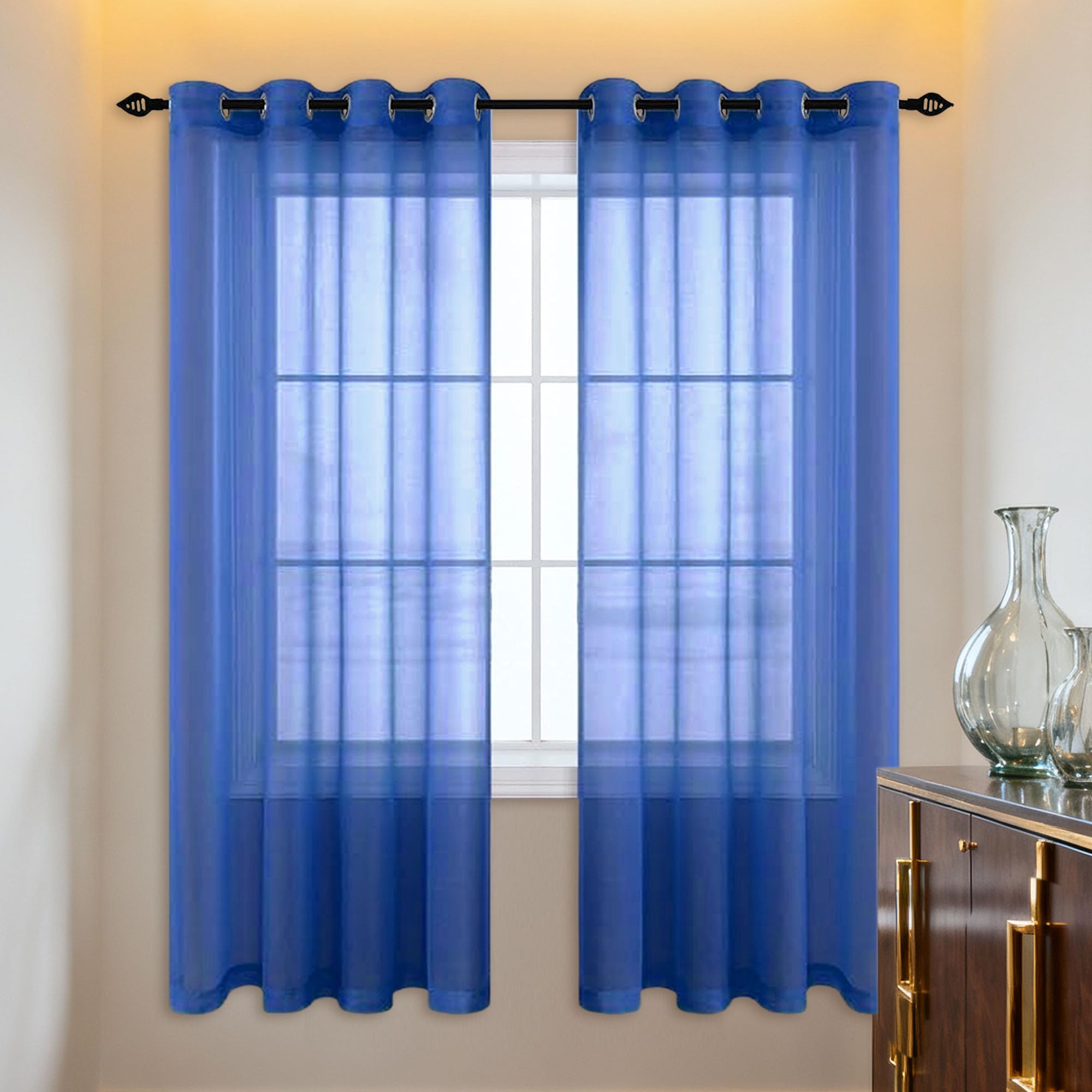 Voilage bleu foncé 340x270 cm à oeillets thermiques pour grand salon