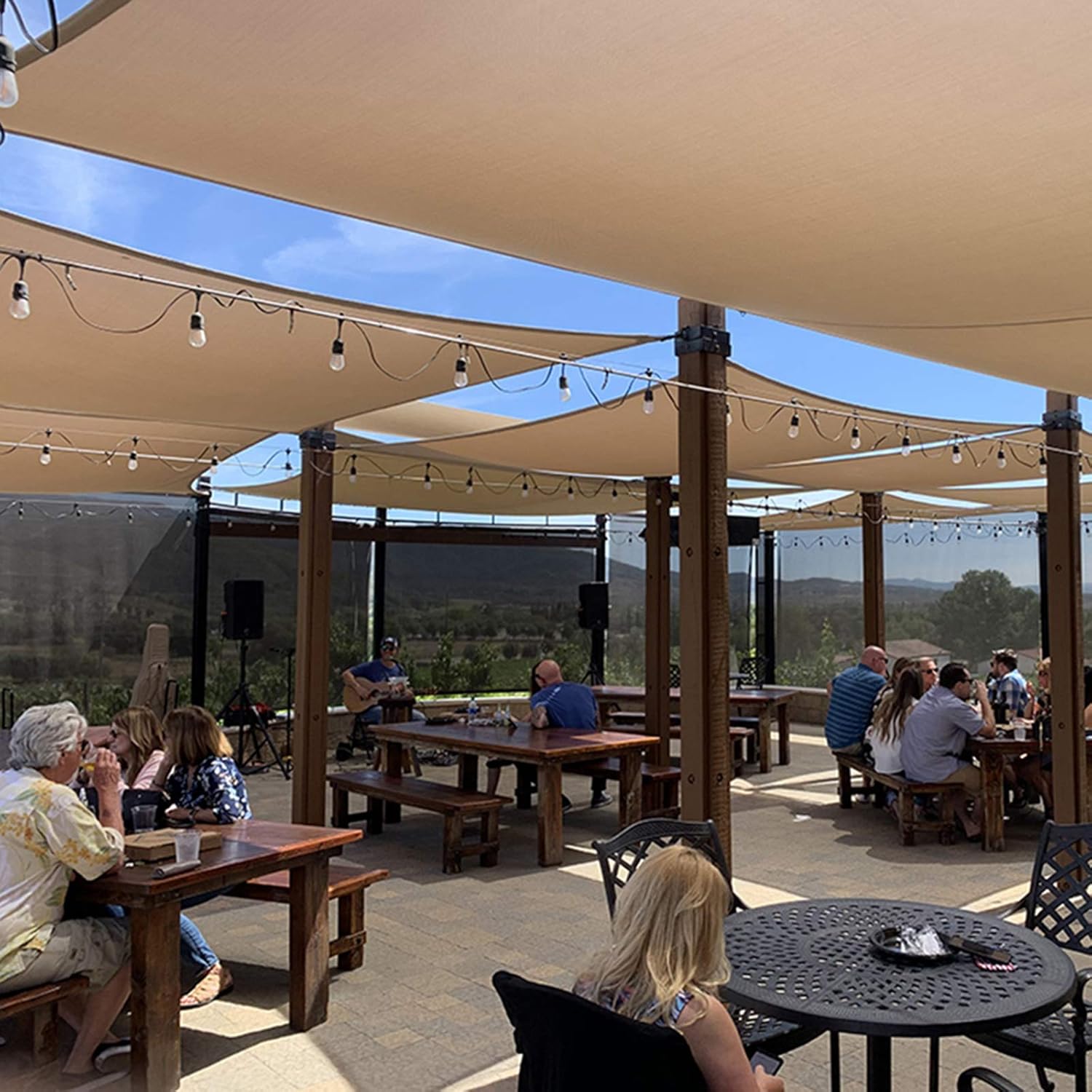 Rectangle 6'x8' Patio Sun Shade Sail, Shade Sail UV Block Shade Cloth - Sunshade Fabric Awning Shelter for Pergola Backyard Garden Carport (Sand Color)