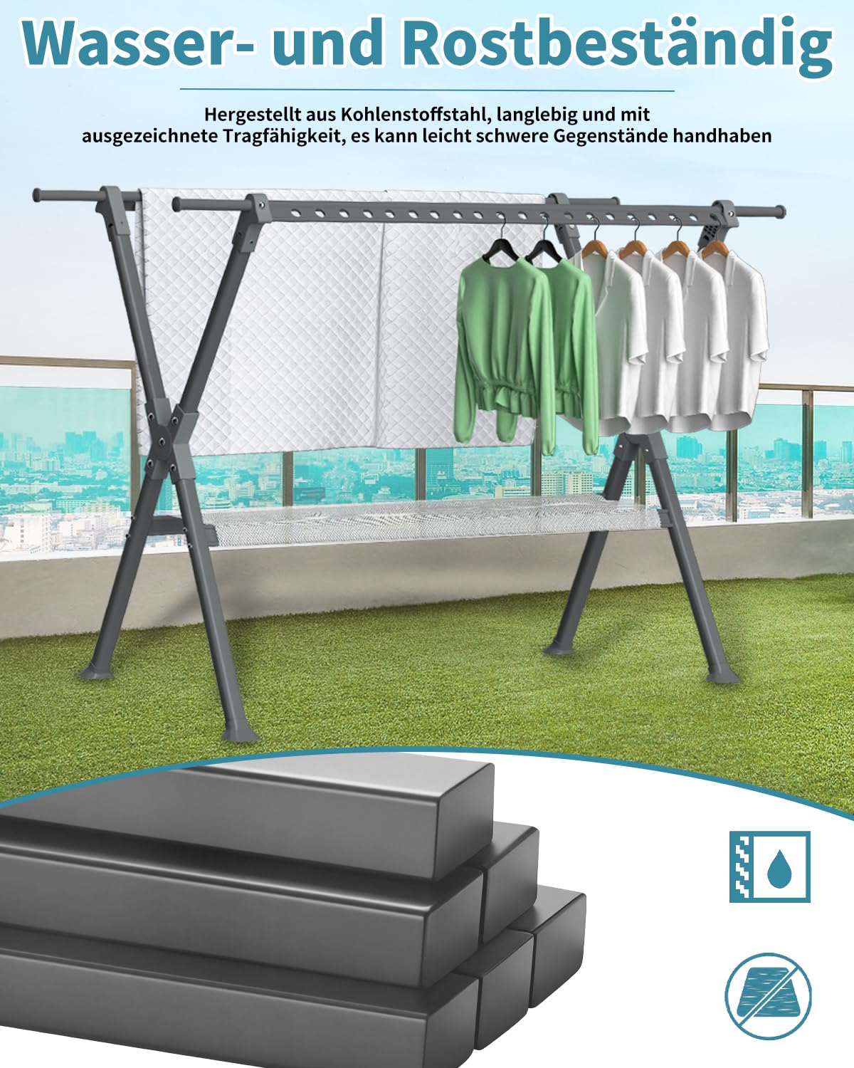 OUUTMEE Tendedero plegable de 138-238 cm, perchero de ropa de aleación de aluminio y magnesio para uso doméstico en interiores y exteriores, extensible