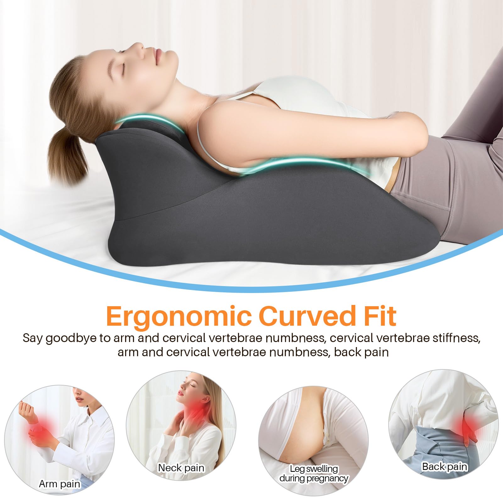 MINGPINHUIUS Keilkissen, Lesekissen & Lendenkissen - Entspannungskissen für Bett, Sofa und Boden - Orthopädisches Stützkissen gegen Rücken- und Nackenschmerzen - Aus Memory Schaumstoff (Dunkelgrau)