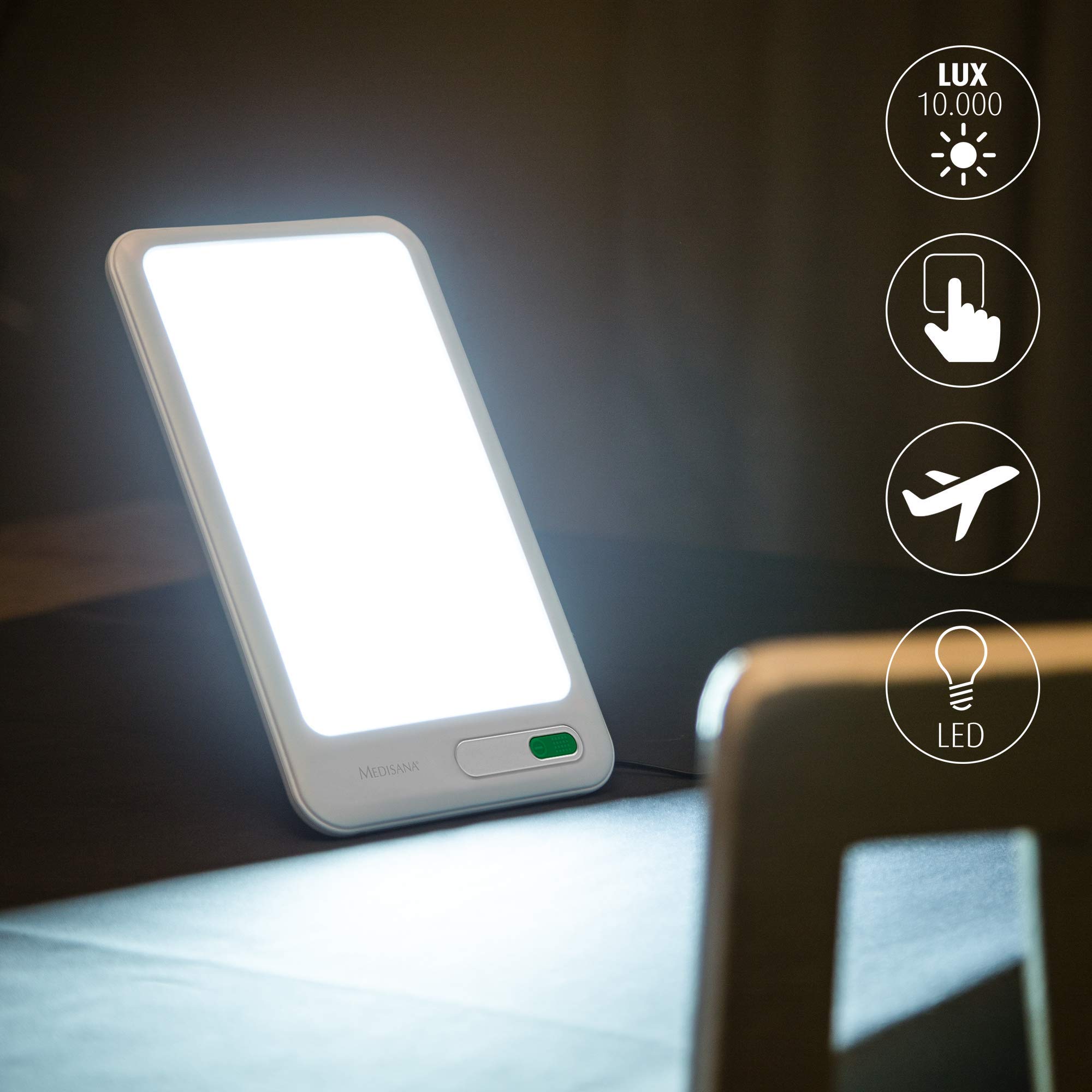 Medisana LT 460 Lámpara de Luz Diurna con una Intensidad de Luz de 10.000 Lux, Terapia de Luz, Ducha de Luz LED