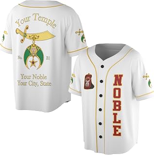Customize Name, Temple Name Shriners Nobles Mystic Shrine Freemason 3D Baseball Jersey S-5XL