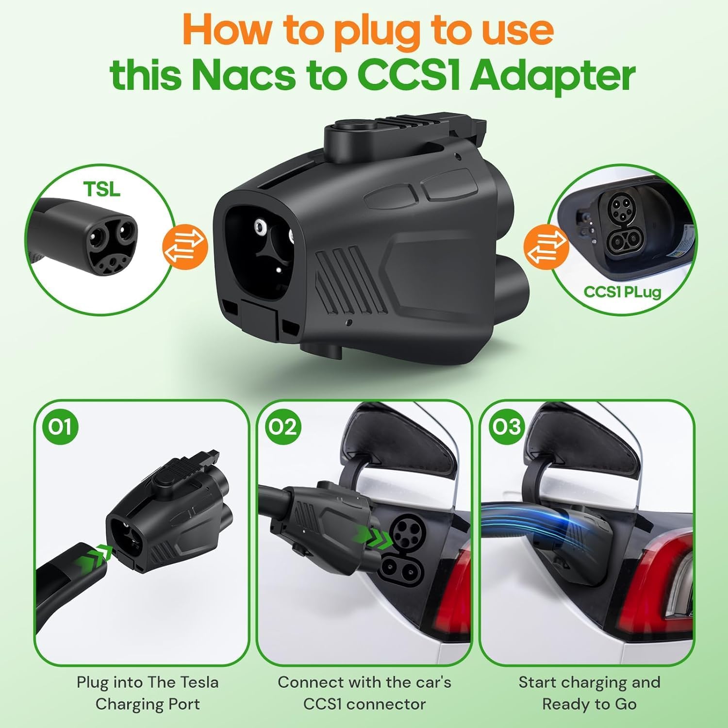 NACS to CCS Electric Vehicle Adapter for Tesla Supercharger, 500 Amps/1,000V Fast DC Charge CCS1 EV‘s, Compatible with Ford, GM, Nissan, Volvo, Rivian, Hyundai and More - UL 2252 SGS Certified