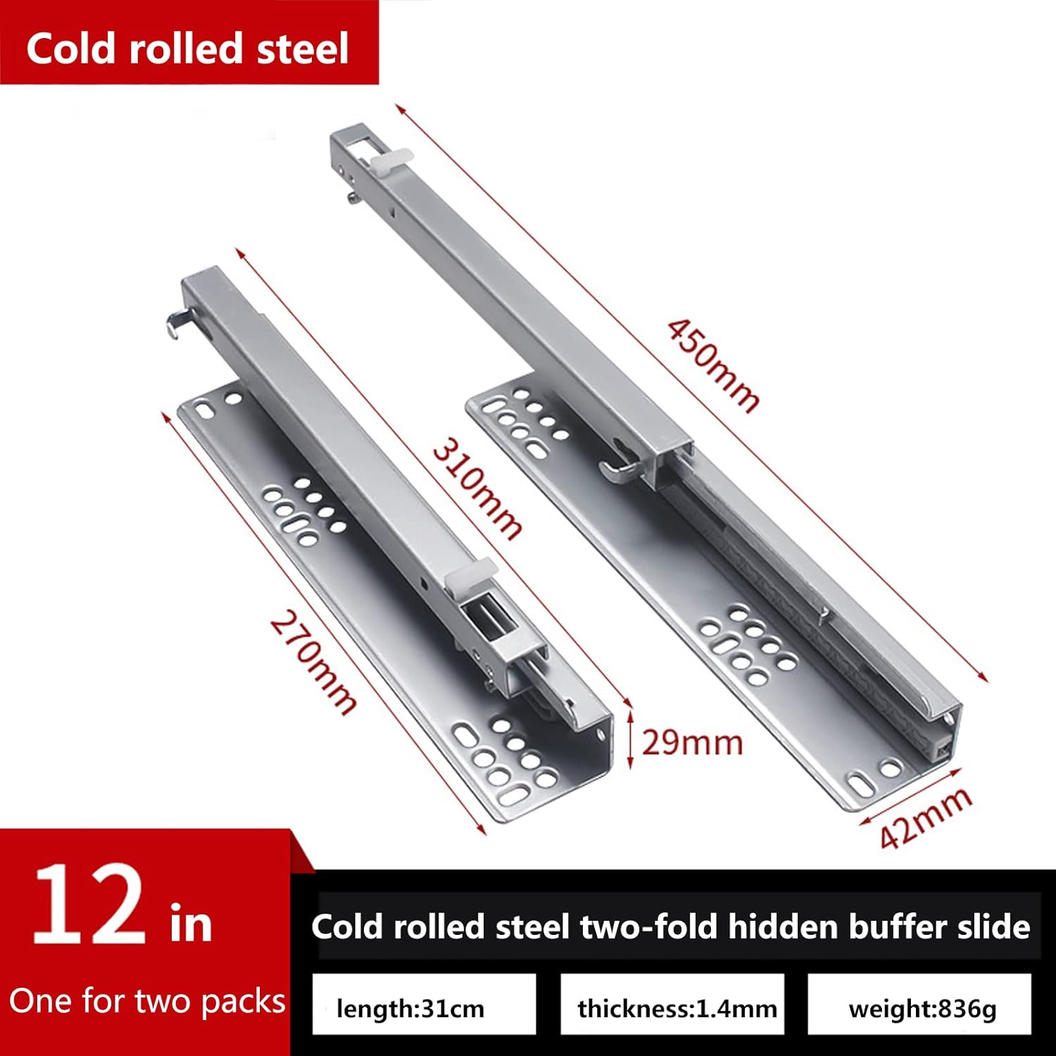 Bottom Mount Drawer Slide Full Extension Soft Close Concealed Drawer Runners under Mount Drawer Slides Cabinet Drawer Slides,12in