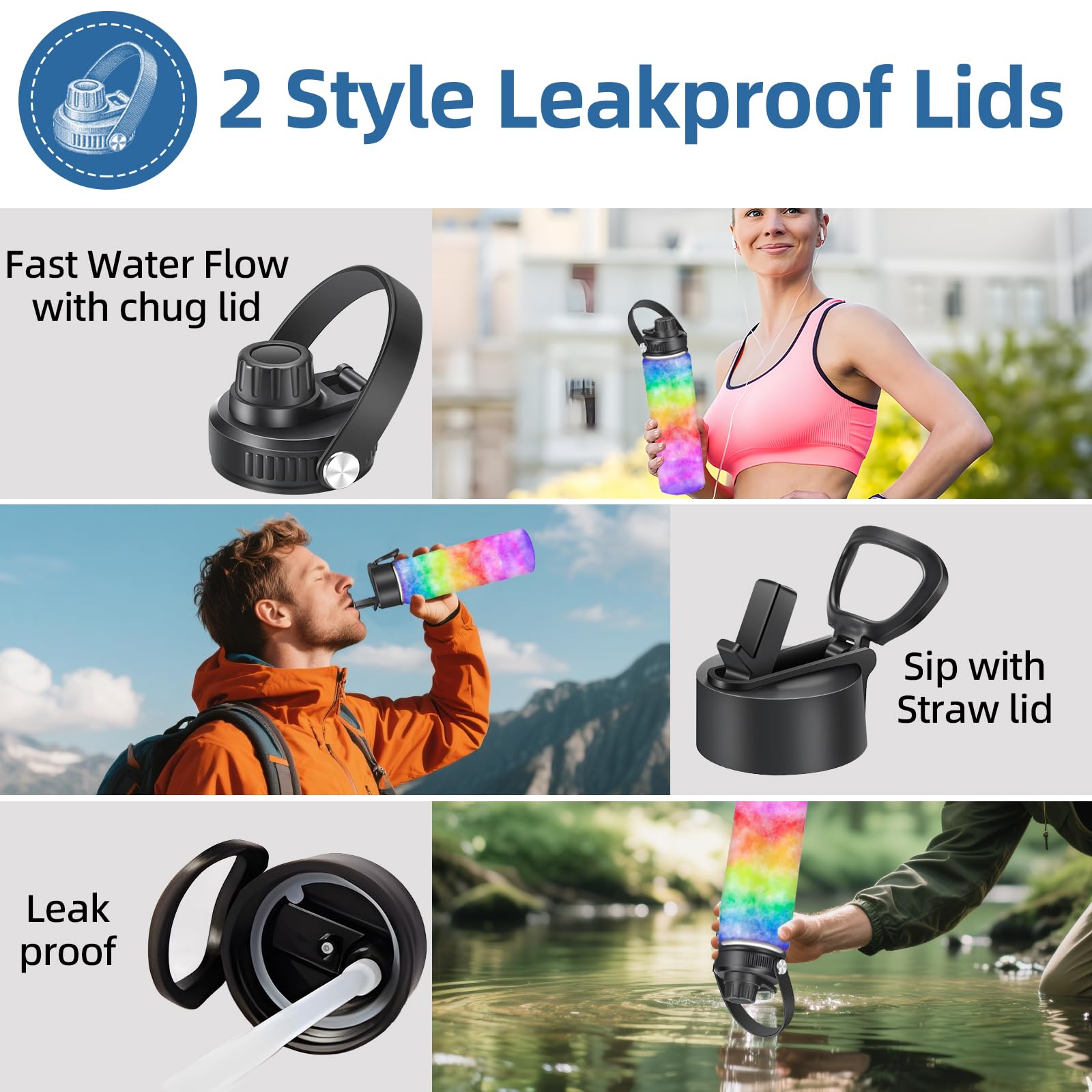 22oz Stainless Steel Insulated Water Bottle,Leak Proof Water Bottle with Stainless Steel Insulation with Carry Handle,Cold and Hot Drinks Sport Water Bottle for Sports Travel Gym(Colorful) - Image 2