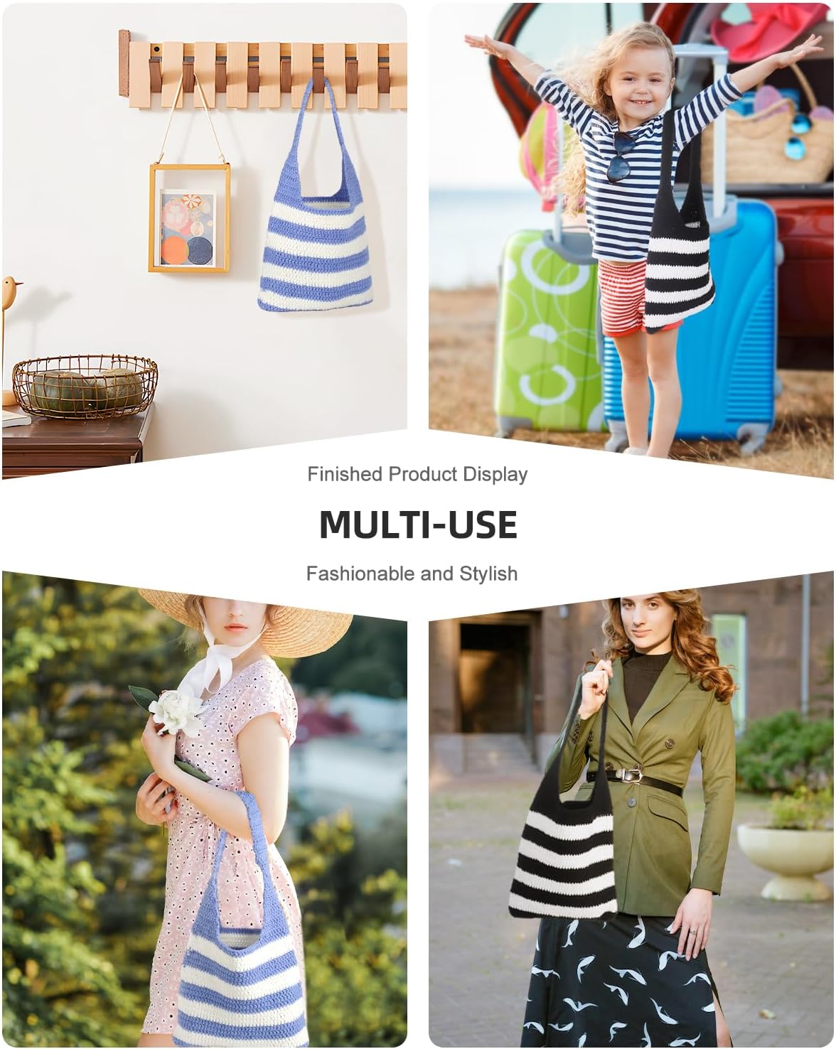 Katech Crochet Kit for Beginners w/Striped Tote Bag 3-1 Crochet Book