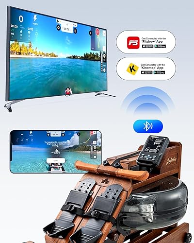 Miniatura 4 de Máquina de remo de agua con monitor de rendimiento TM-3, carga máxima de 400 libras, máquina de remo de madera de roble