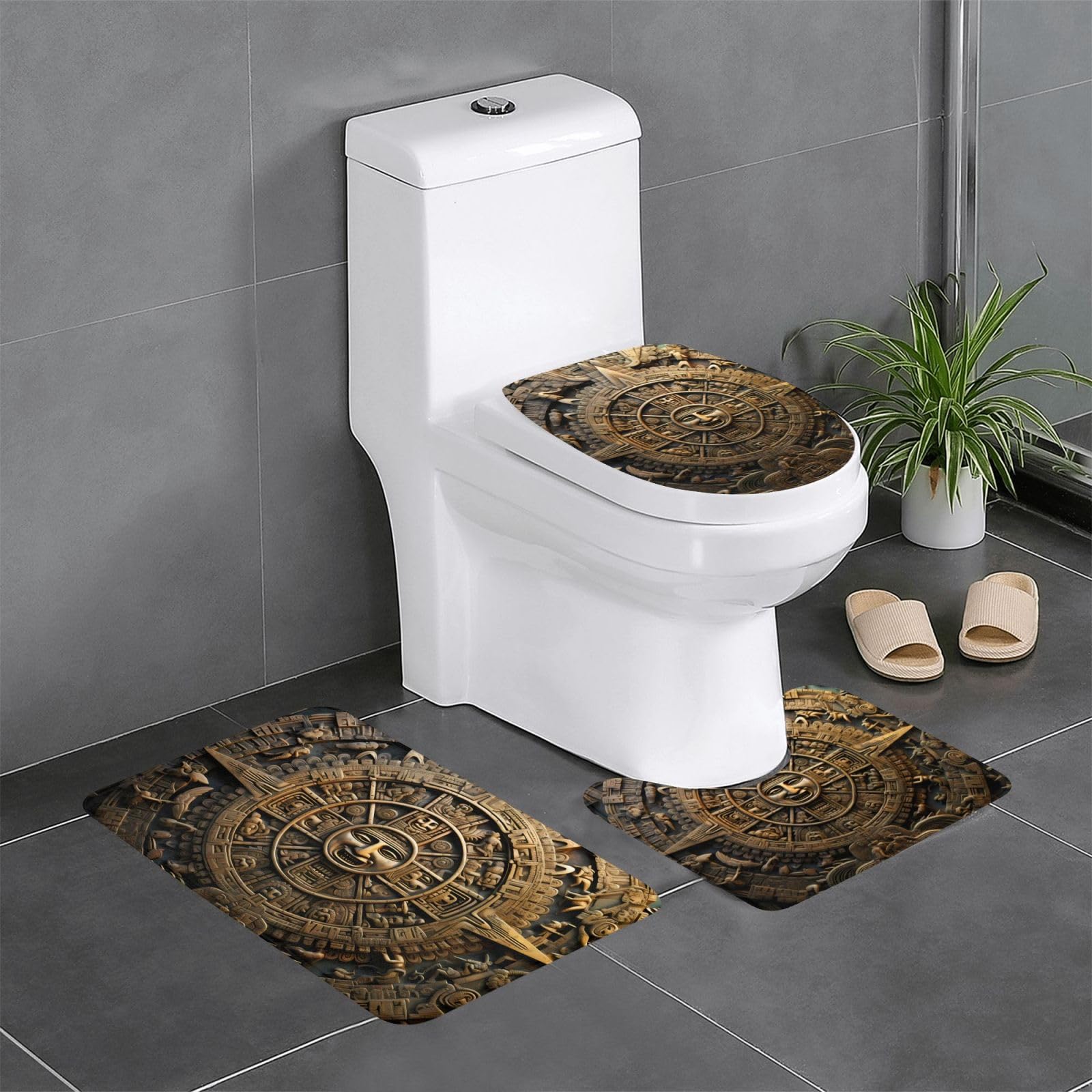 Tapis de sol épais flanelle absorbante motif maya antidérapant pour WC et douche