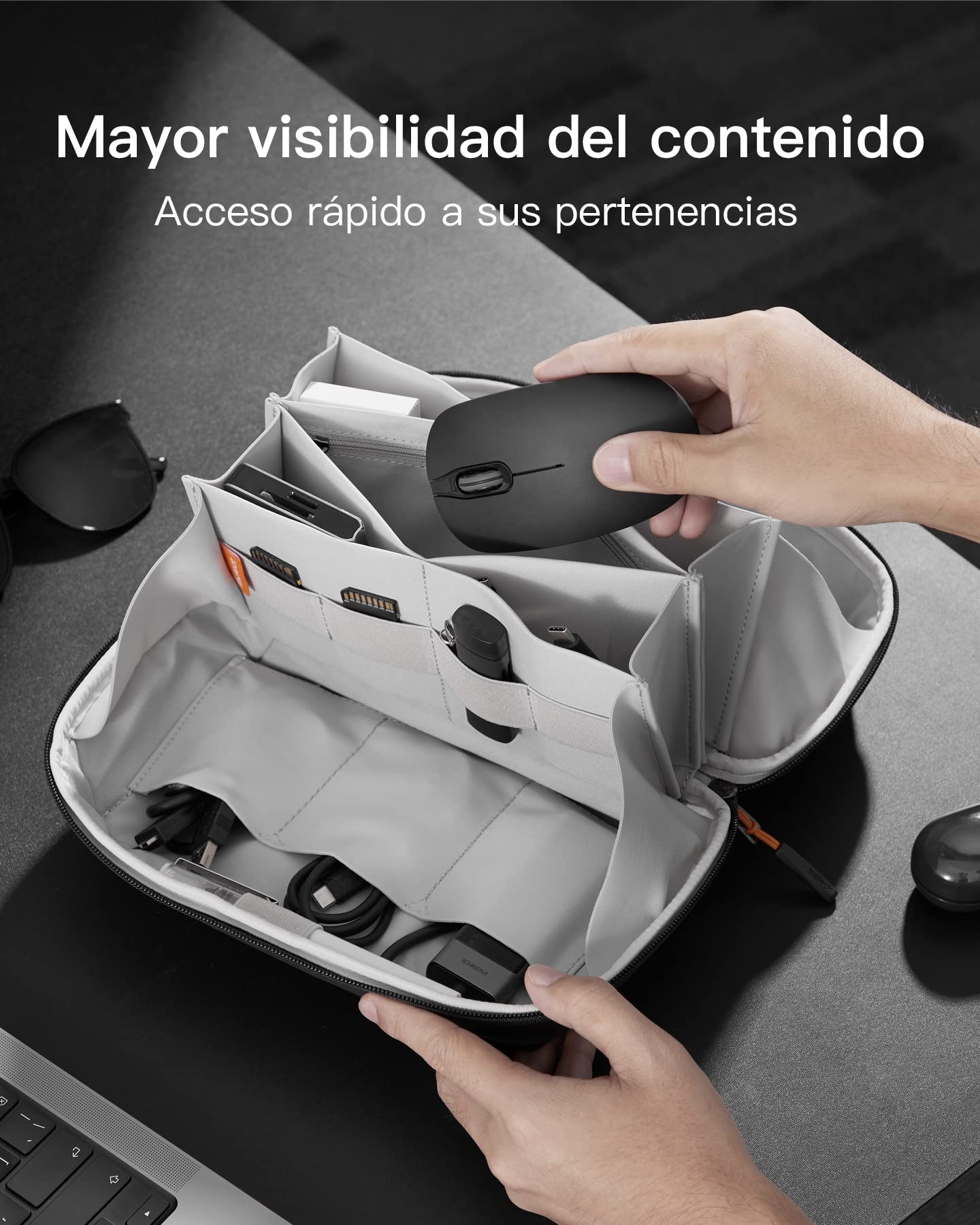 Inateck Organizador Cables Viaje, Bolsa con Asa para Accesorios Resistente a Las Salpicaduras, Bolsa Organizadora de Artilugios, Organizador de Cables USB