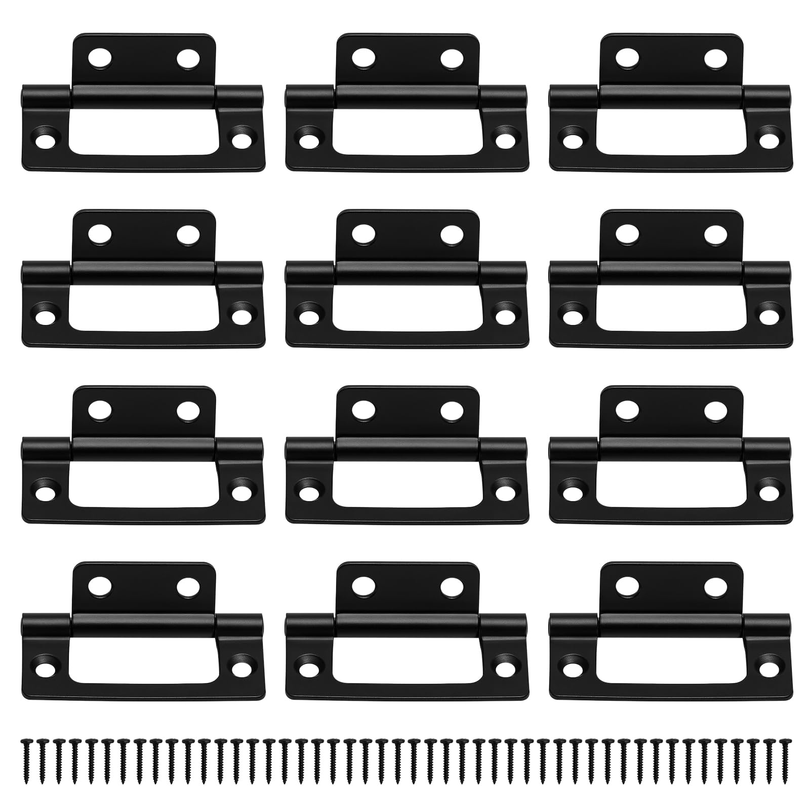 12 Pcs Flush Hinges Black 2 inch, No Mortise Hinges, Door Hinges Internal with Fixing Screws for Wooden Doors Windows, Boxes
