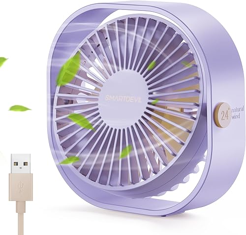 SmartDevil Pequeño ventilador de escritorio personal USB, ventilador de escritorio portátil de 3 velocidades alimentado por USB, viento fuerte,