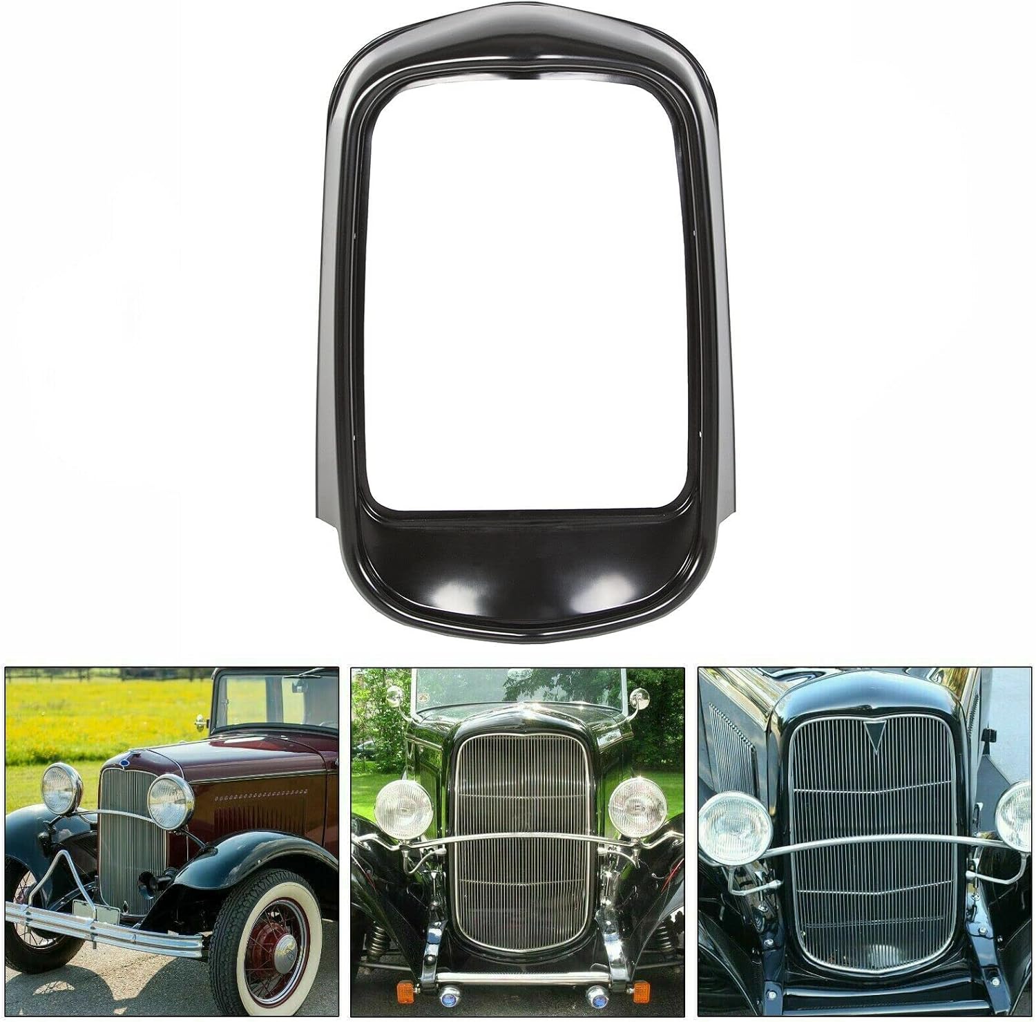 ECOTRIC Front Grille Shell + Insert Compatible with Ford 1932 Models Model B/BB / 18 Polished Stainless Steel (Without Crank Hole)