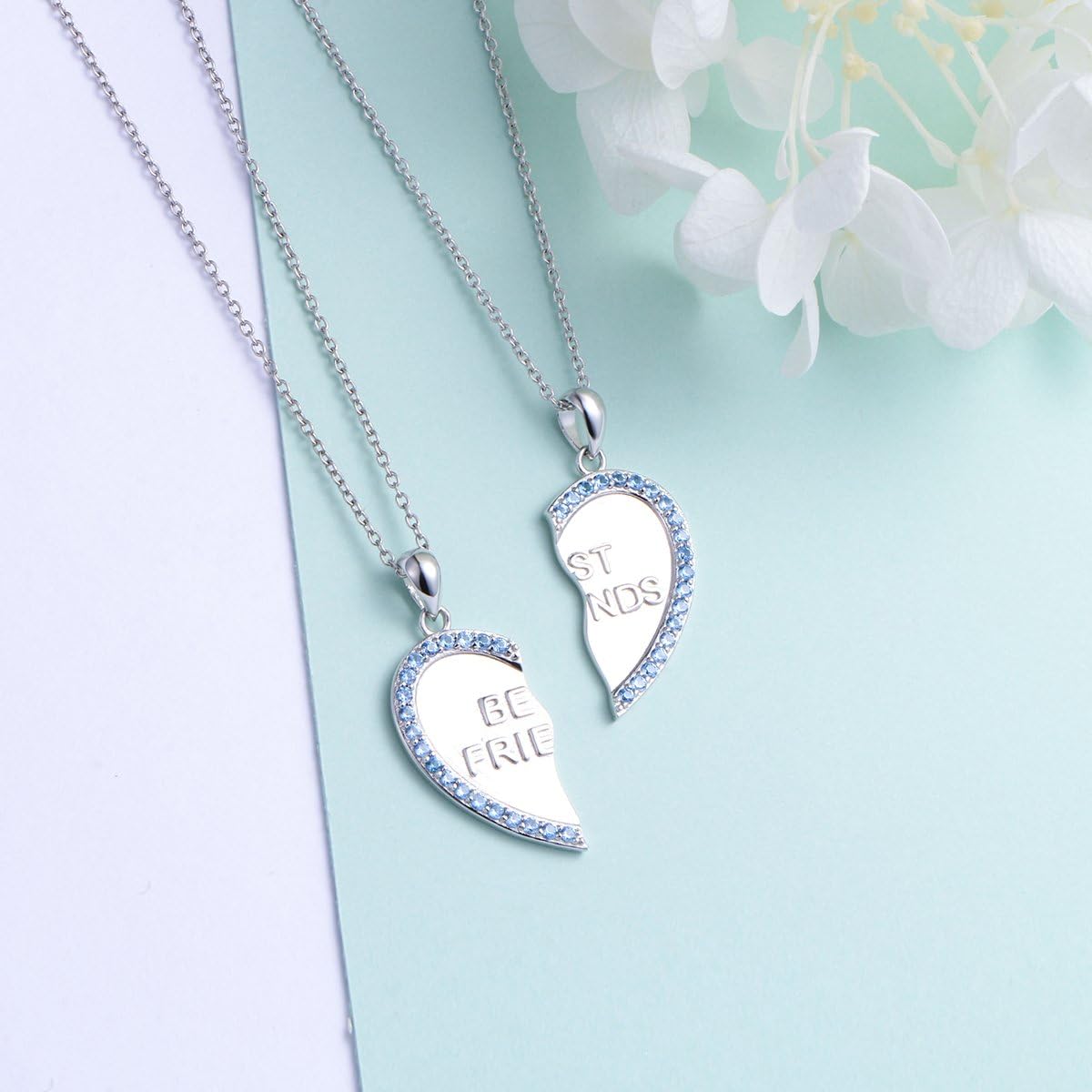 DAOCHONG S925 Sterling Silver Best Friend Bestie Stitch Necklaces Heart 2 Piece Gifts Women Teen Friendship BFF Pendant Set
