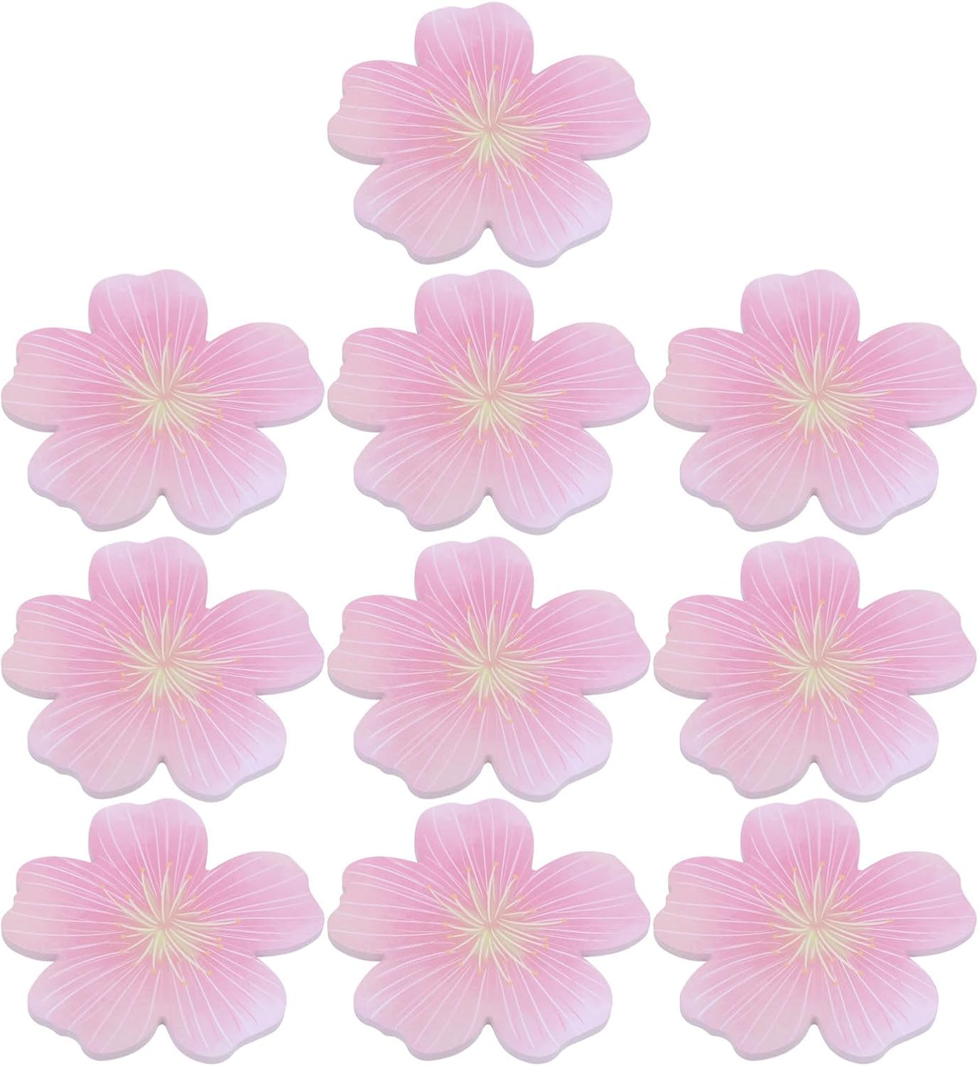 10pcs Cherry Blossom Sticky Memo Pads Pink Paper Notepad Smooth Writing and Portable Design, Cute Floral Notes for School and Journals, Student and Office Supplies