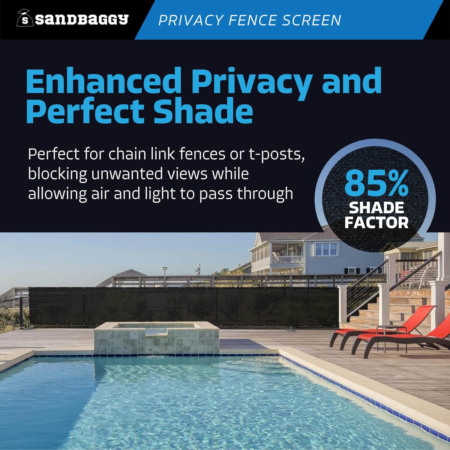 Sandbaggy Privacy Fence Screen - UV Resistant HDPE - Chain Link Fences, T-Posts, Wire Fence - Outdoor, Garden, Backyard (6 ft x 12 ft, 1, Count)